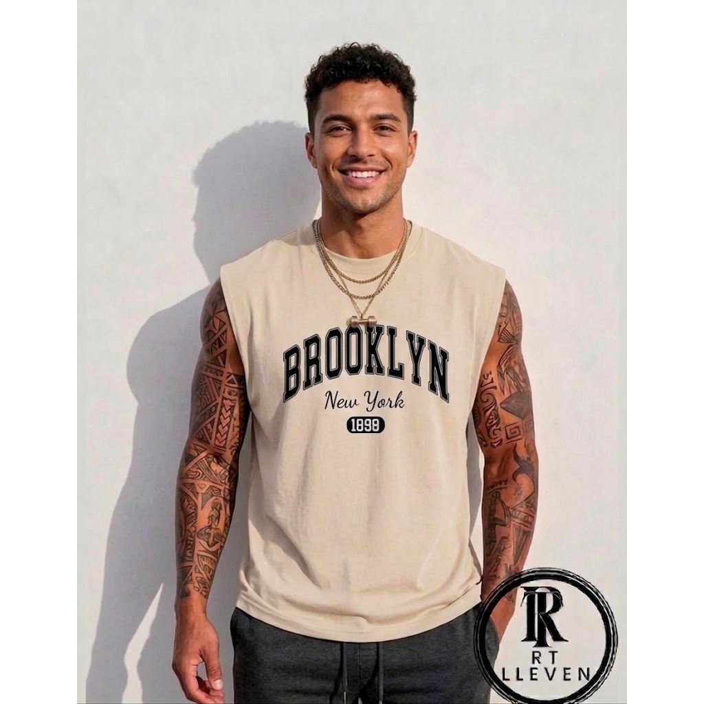 Regata Machão Oversized Camiseta Brooklin New York Regata Moda verão Treino Academia Malha 100% Algodão Camisa Estampada