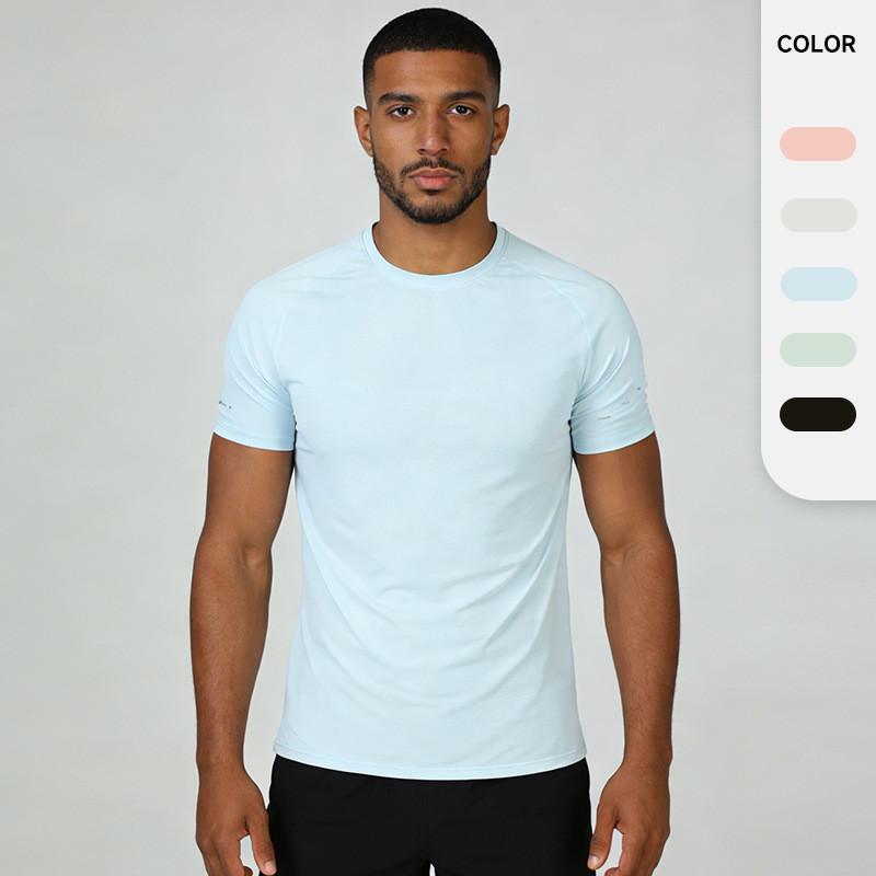 Camiseta masculina de verão seda gelo roupas de secagem rápida respirável cor sólida lazer diário esportes ao ar livre g
