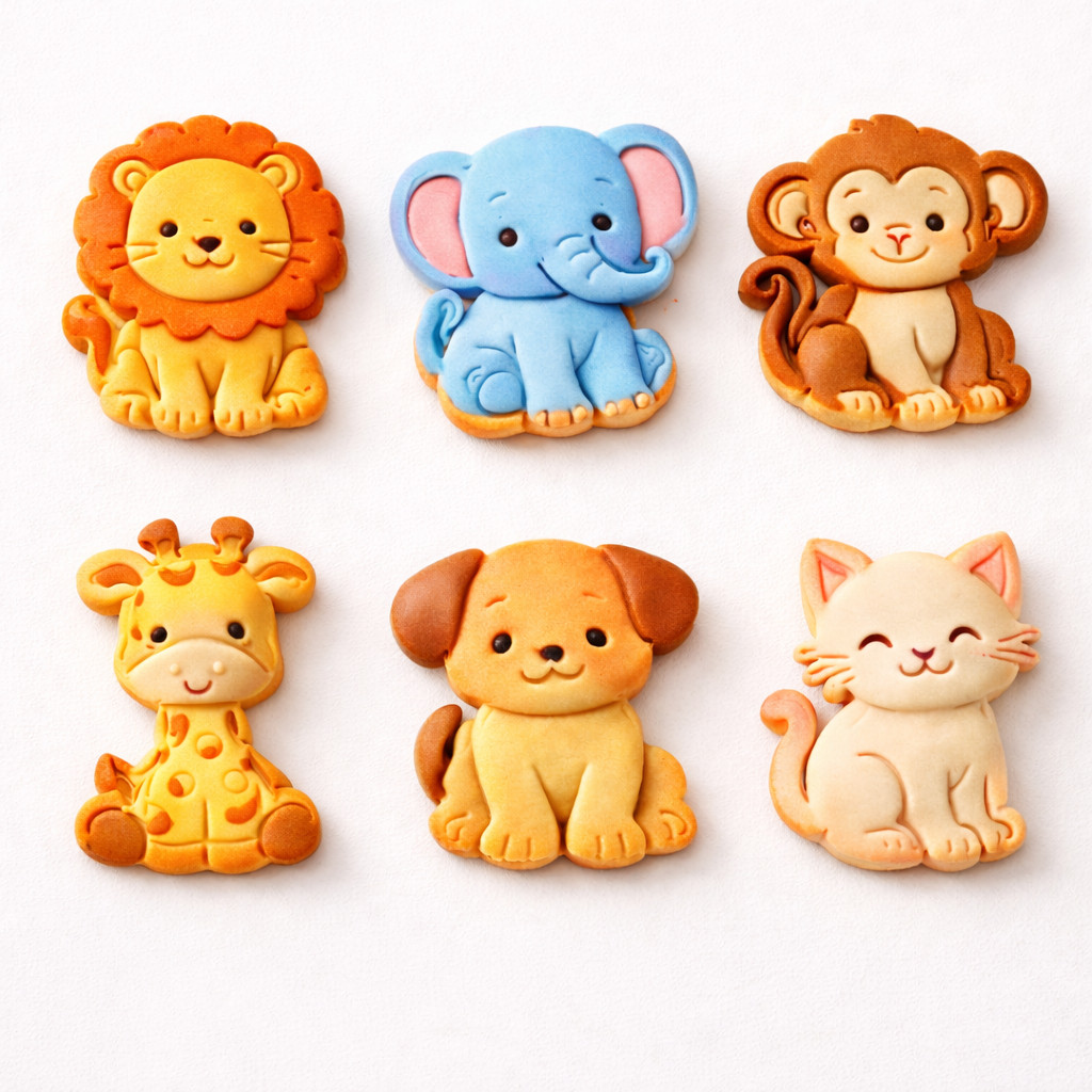 Kit 6 Cortadores de Biscoito Infantil Animais Fofinhos Moldes 6cm - Cortador Bolacha Pasta Americana
