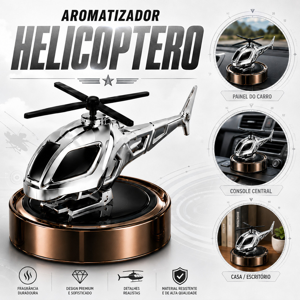 Difusor Aromatizador Cheirinho para Carro Solar em Formato de Helicóptero – Luxo, Elegância e Perfume Duradouro
