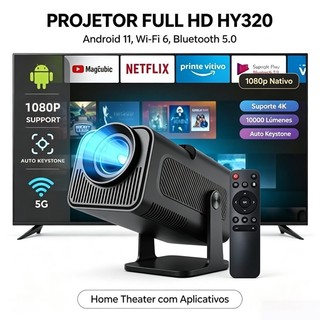 Projetor Inteligente Hy320 Pró Modelo Grande HD 1920x1080 5G Smart 4K Wifi 6 Bluetooth 5.0 Android 11 janoclick