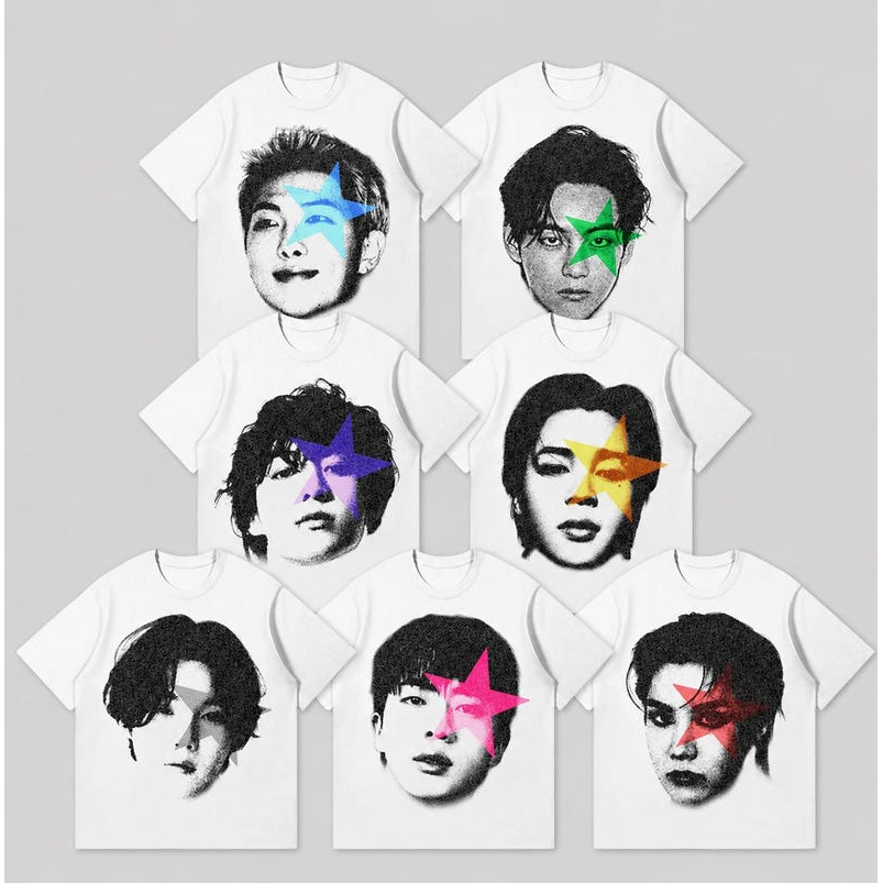 Camiseta Feminina Estampa de Caras com Asteriscos Coloridos Confortável Linda Estilosa Moda Feminina Casual