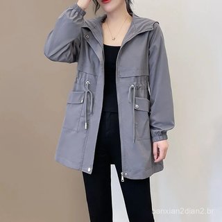 Casaco Trench Feminino Com Capuz Cardigã Outono-Inverno De Alta Qualidade .