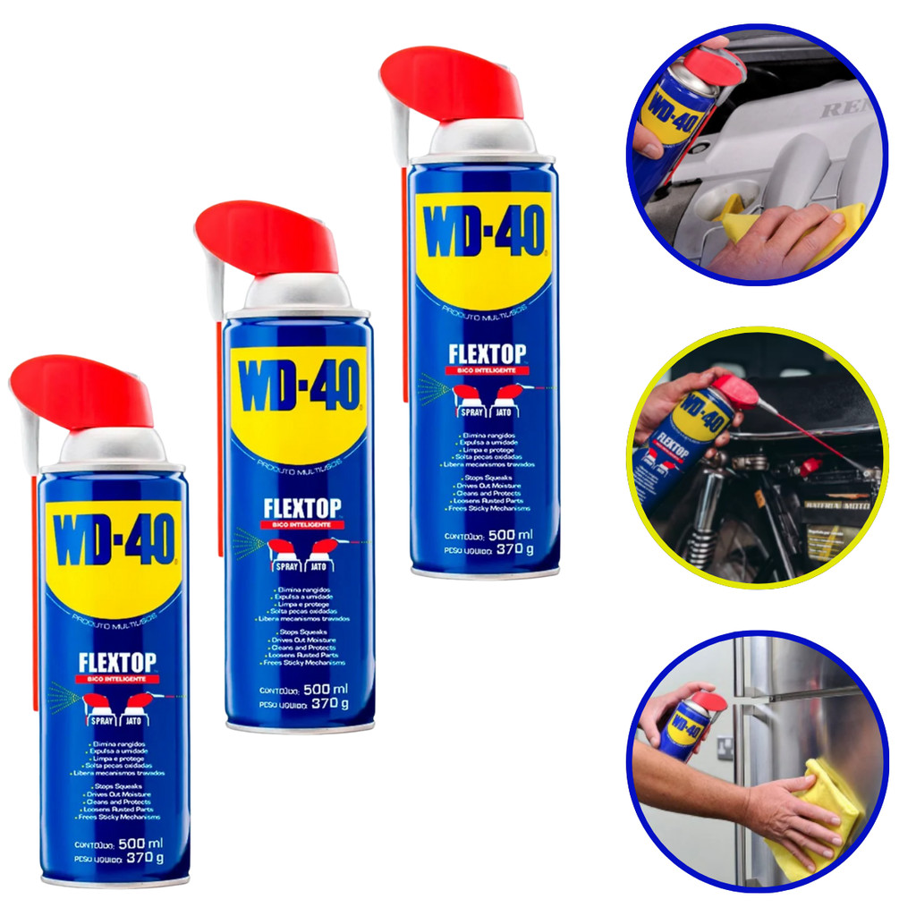 Kit 3x WD-40 Flextop 500ml Óleo Lubrificante Spray Multiuso Antiferrugem