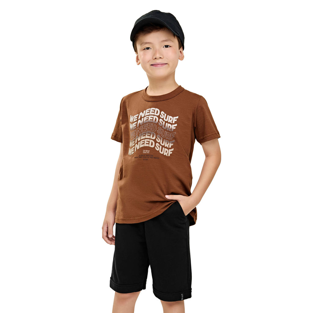 Conjunto Curto Infantil Menino Malha Flamê Elian Marrom
