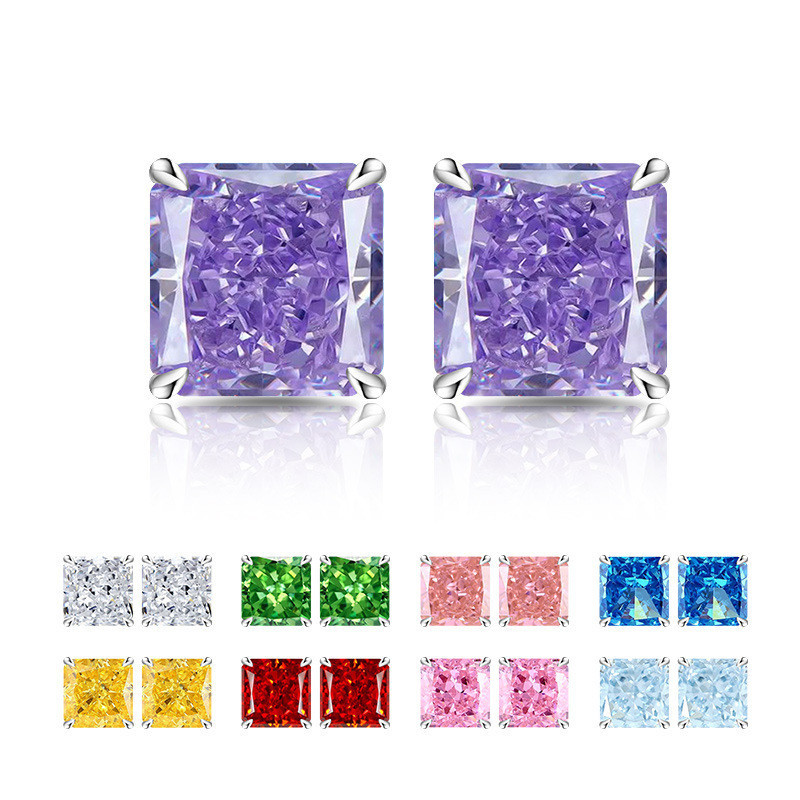 Brincos quadrados de diamante de alto carbono estroboscópico, brincos de diamante de cor de alta qualidade, brincos femi