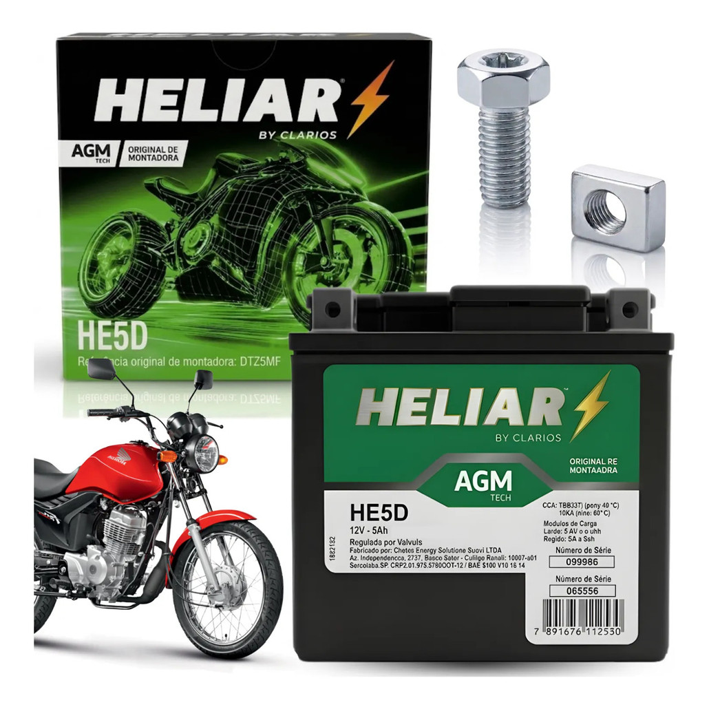 Bateria Heliar Htz5 125/150 Cg/fan/titan/biz/nxr/bros/xre300