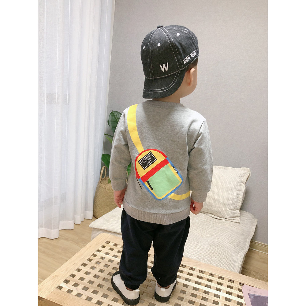 2022 outono crianças pequena mochila impressa de manga comprida camiseta puro algodão All-Match bebê crianças coreano ro