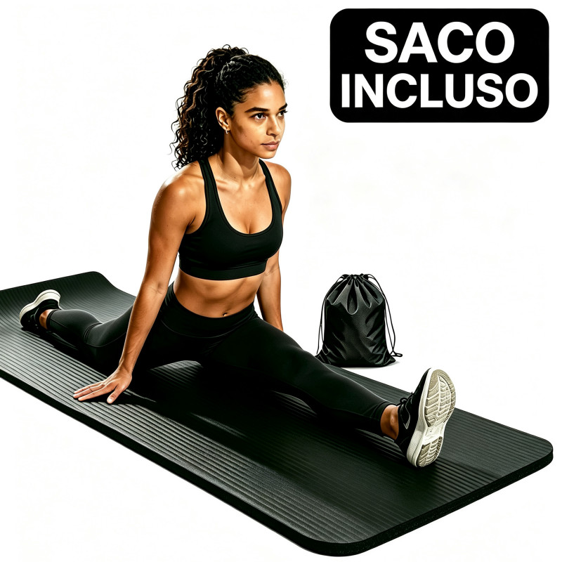 Tapete Yoga NBR 10mm 60x180cm Com Bolsa Transporte Antiderrapante Isolante Acústico Pilates Exercício Academia Casa
