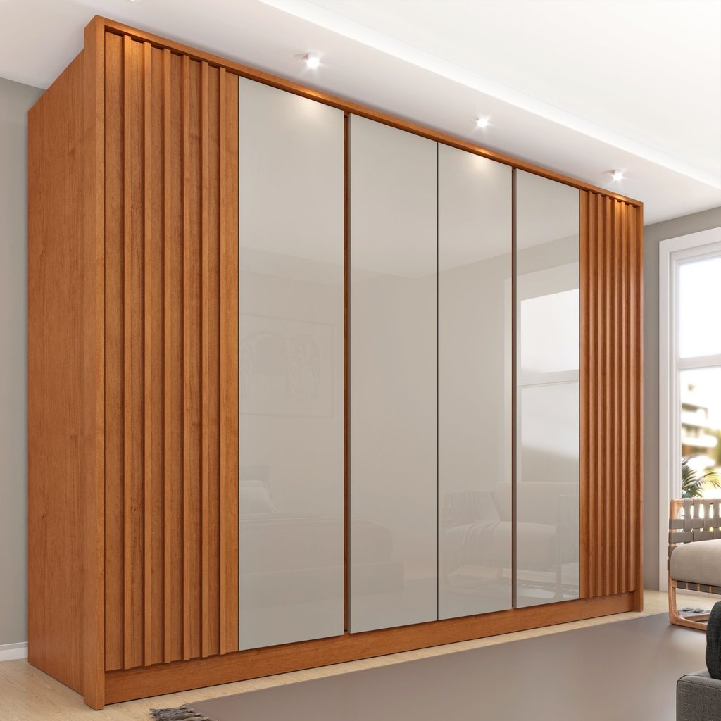 Guarda Roupa Casal Ripado 6 Portas 6 Gavetas 275cm Yescasa Bege/Cinamomo/Off White Cinamomo/Off White