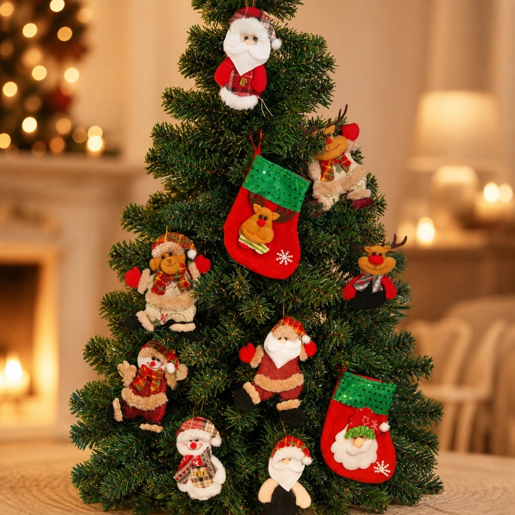 Kit 10/12 Enfeites Natalinos Bonecos Penduráveis Papai Noel Meia Ursinhos Decoração Árvore De Natal