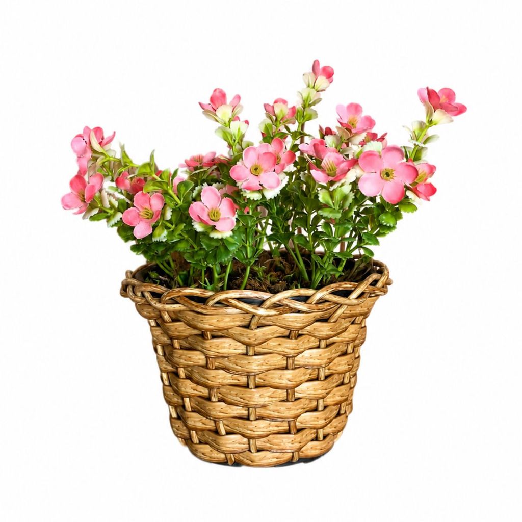 Arranjo De Mesa Flores Nemesia Artificial Com Vaso Cachepo