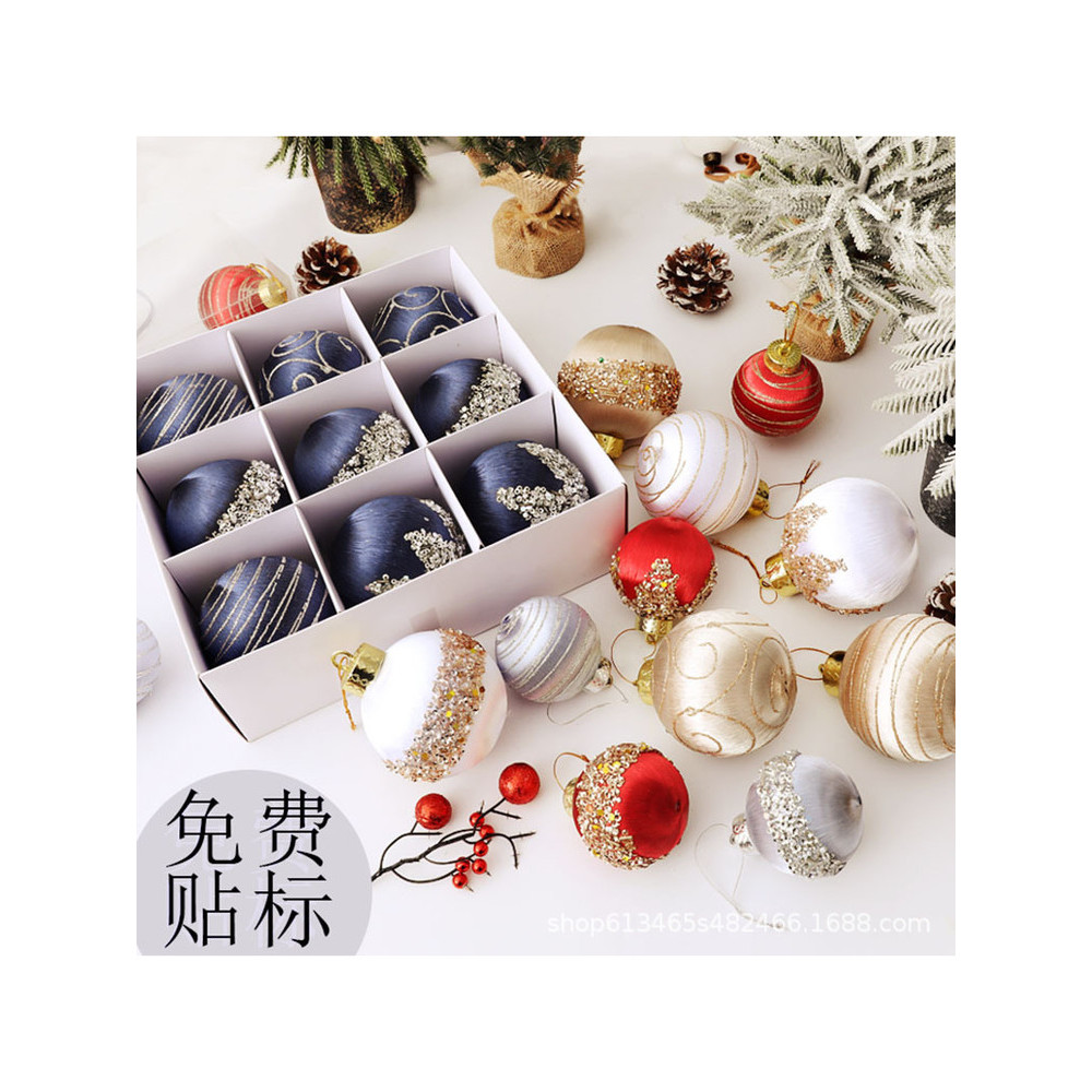 High-End pintado onda de seda pendurado bola pérola fio de seda bola enfeites de natal árvore de natal 8cm bola de espum