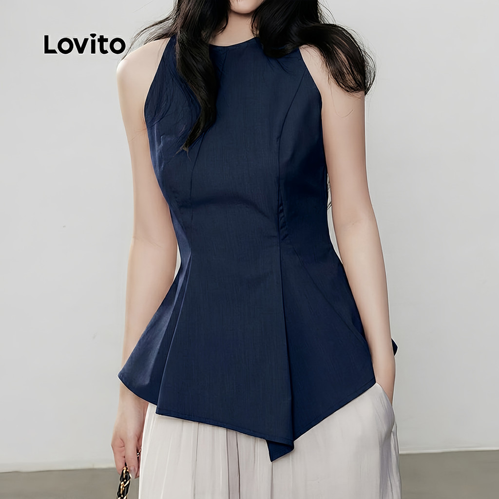 Lovito Top Elegante com Design Assimétrico para Primavera/verão Cor Azulmarinho feminino TKK8TD240 — imagem 2 de 2