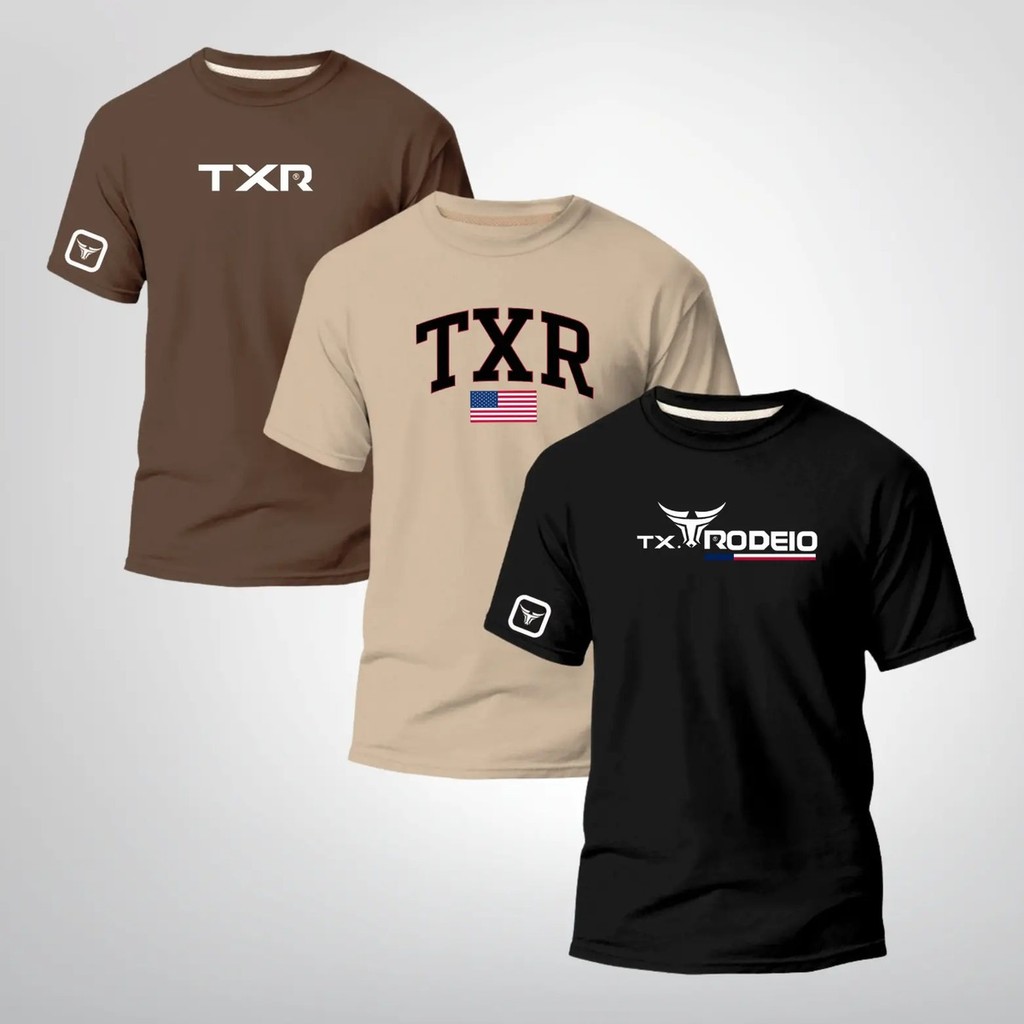 kit3 Camiseta Masculina Rodeio Texas Estilo Country