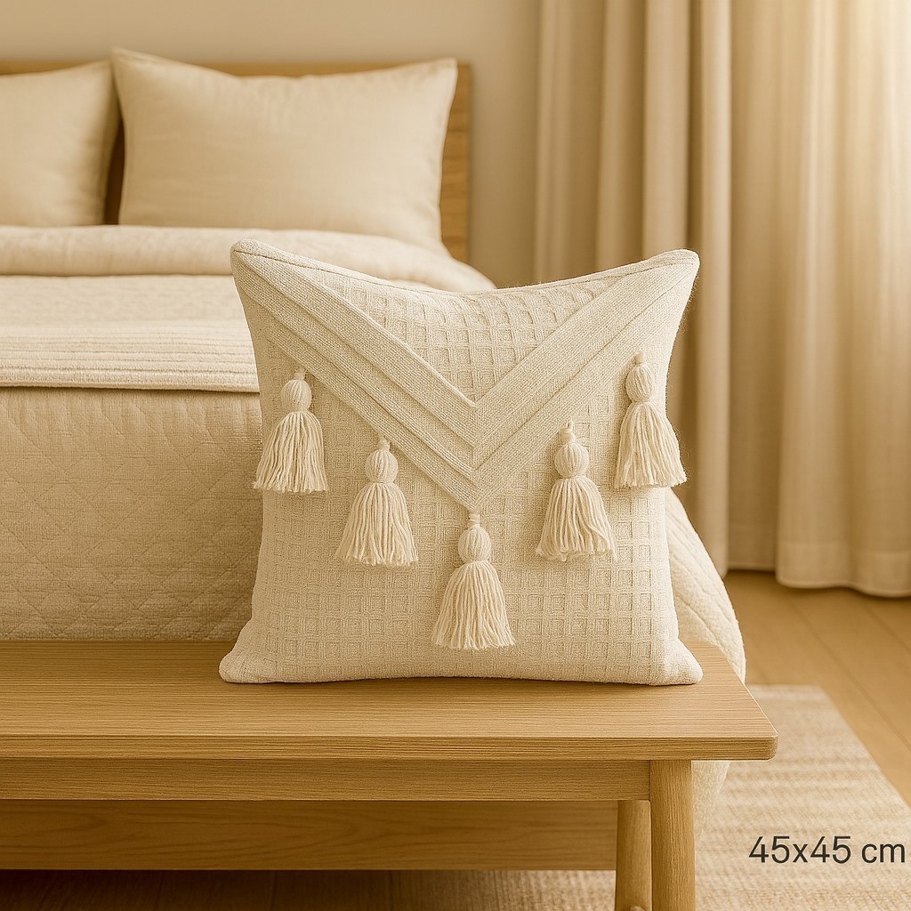 Capa Macramê Algodão Almofada Artesanal Decoração Boho Trama Natural handmade pompom trançado