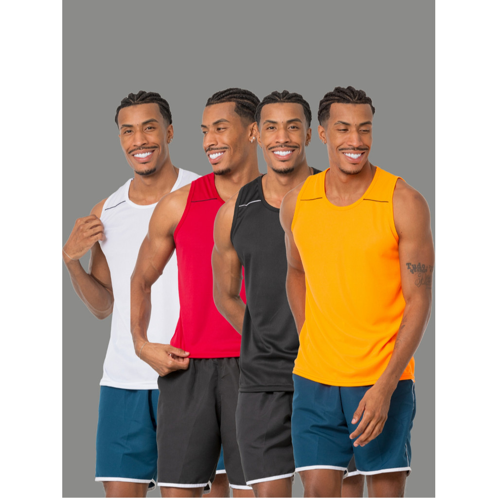 KIT 4 Regata DRYFIT LISA Vies Masculina Poliéster Exercício Físico Corrida Academia Leve Respirável