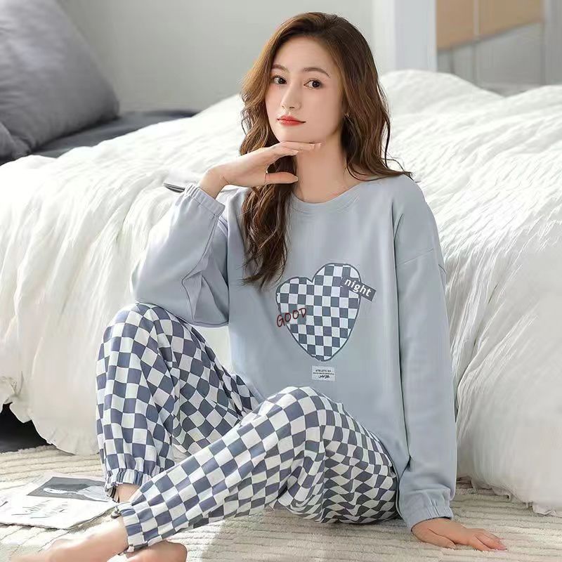 Primavera outono pijamas de manga comprida pijamas femininos tamanho grande conjunto versão coreana pijamas casuais femi