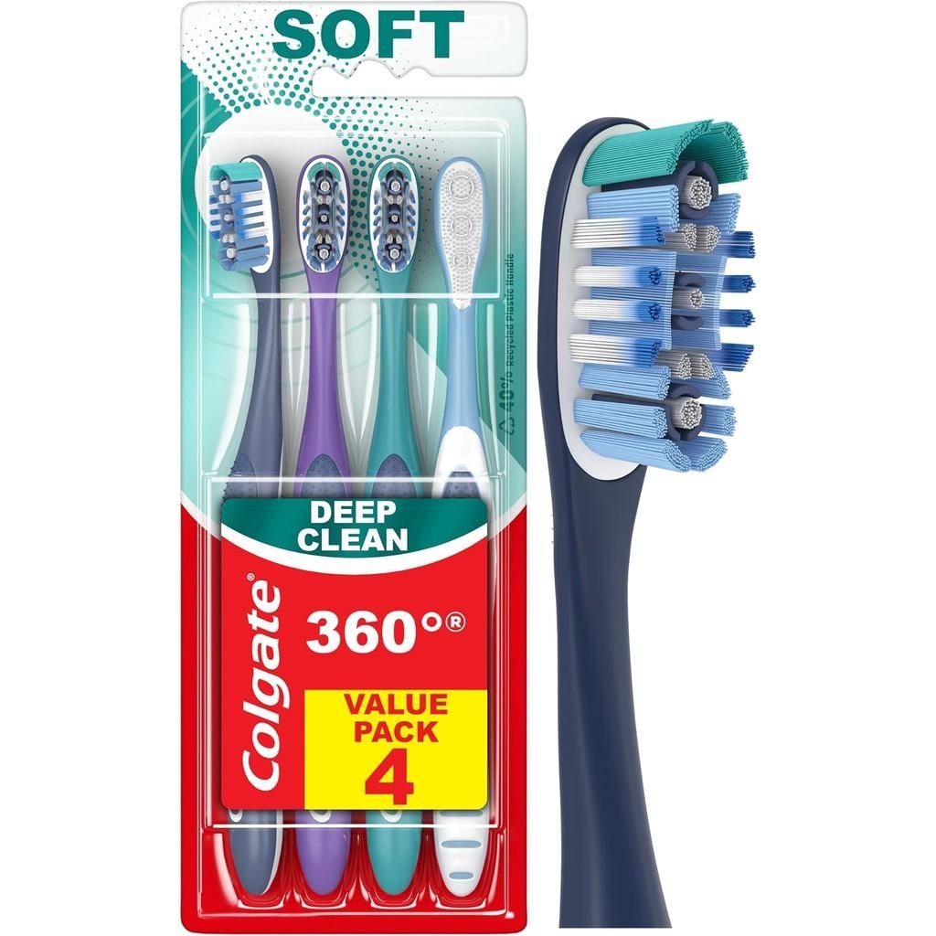 Escova de Dentes Colgate 360 Deep Clean Soft para Remoção de Bactérias 4 em 1, com Cerdas com Ponta de Fio Dental e Limp