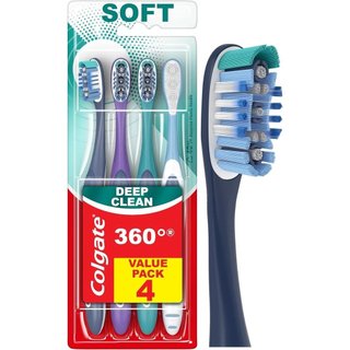 Escova de Dentes Colgate 360 Deep Clean Soft para Remoção de Bactérias 4 em 1, com Cerdas com Ponta de Fio Dental e Limp