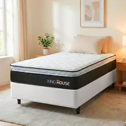Conjunto Cama Box Solteiro Dakota Preto 88x188x57 Espuma D33