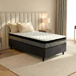 Conjunto Cama Box Espuma Chicago Cinza Solteiro 88x188x57