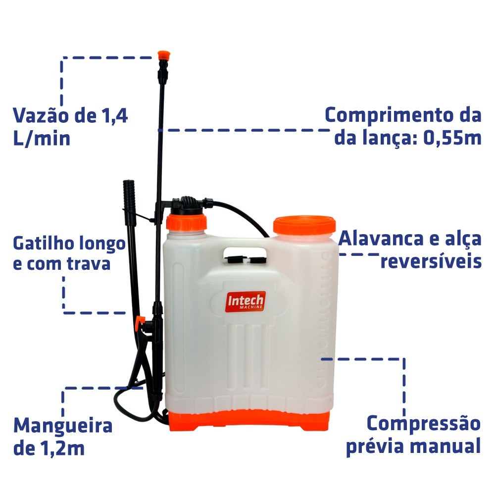 Pulverizador costal manual agrícola capacidade 20 litros - GP2000 - Intech Machine