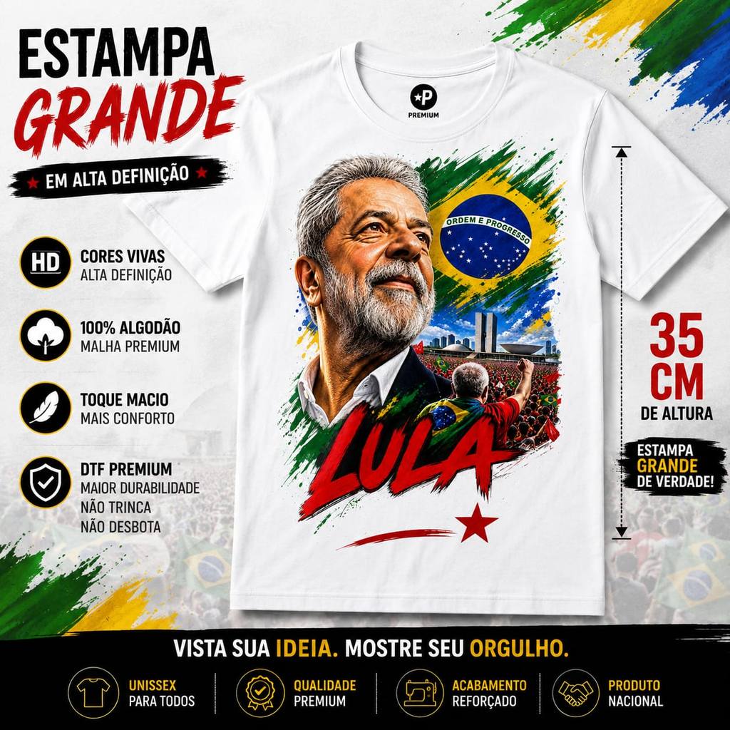 Camiseta LULA Brasil Masculina Feminina Unisex 100% Algodão Premium
