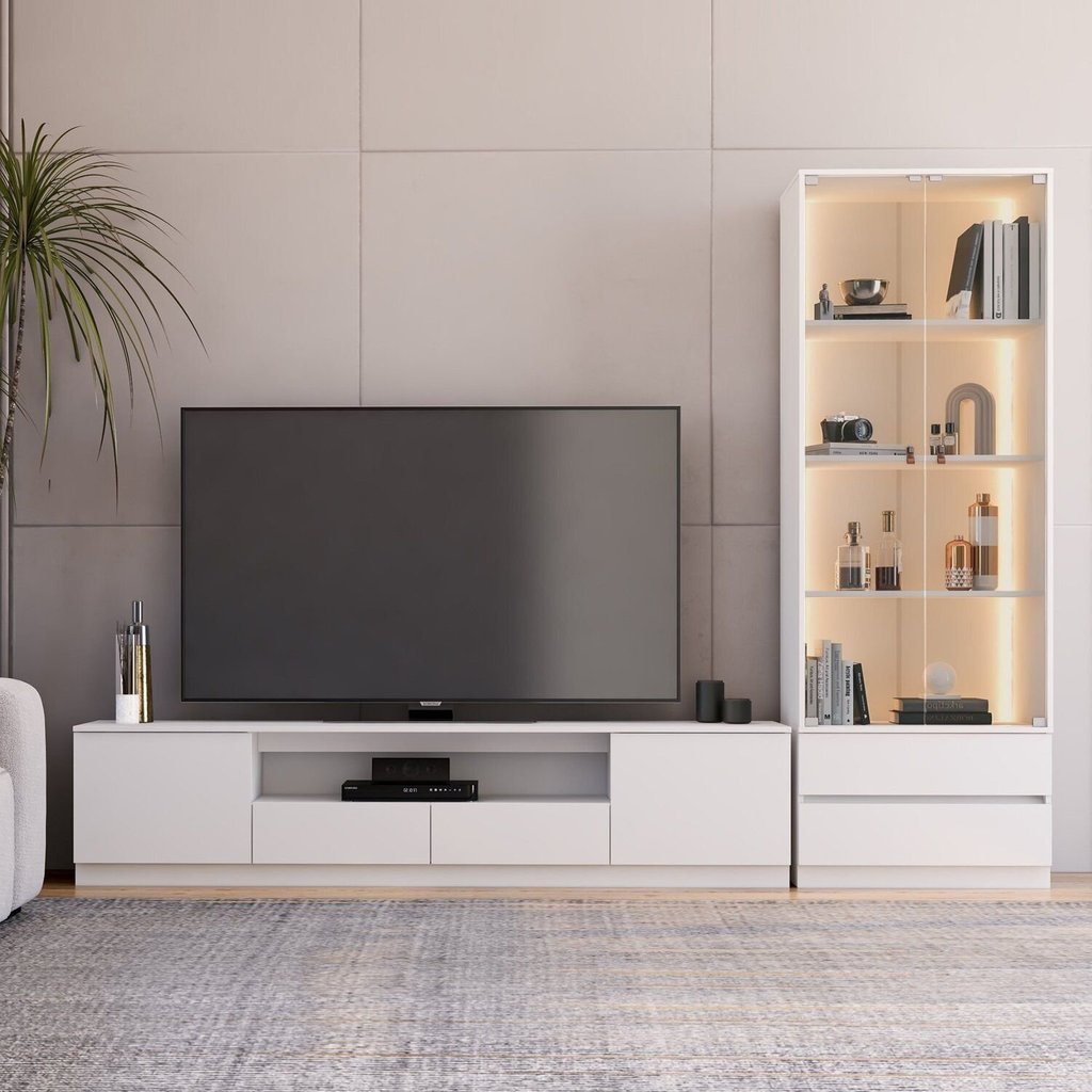 Estante para TV e Home Theater até 84 Polegadas com LED 100% MDF 270CMX200CM LED Liz Yescasa Branco