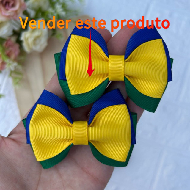 Par Laço de Cabelo Infantil Verde / Amarelo e azul Copa do Mundo Brasil 2026 Duplinha Infantil Menina
