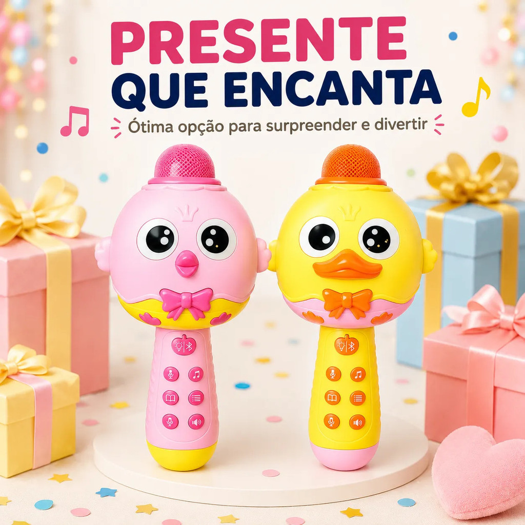 Microfone Bluetooth Infantil Para Contar Histórias E Música Com Luz