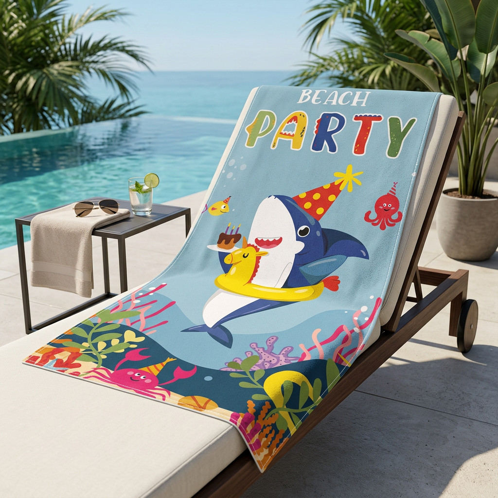 Toalha Infantil Gigante Banho e Praia Algodão Estampada Beach Party Fundo do Mar Heróis Unicórnio