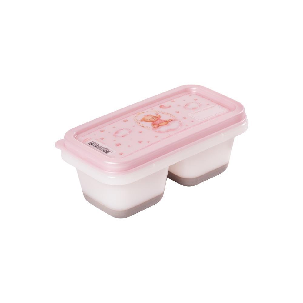 Pote Porta Papinha Ursa Rosa 2 Divisórias Tampa Transporte Passeio Armazenar Bebê Plasútil
