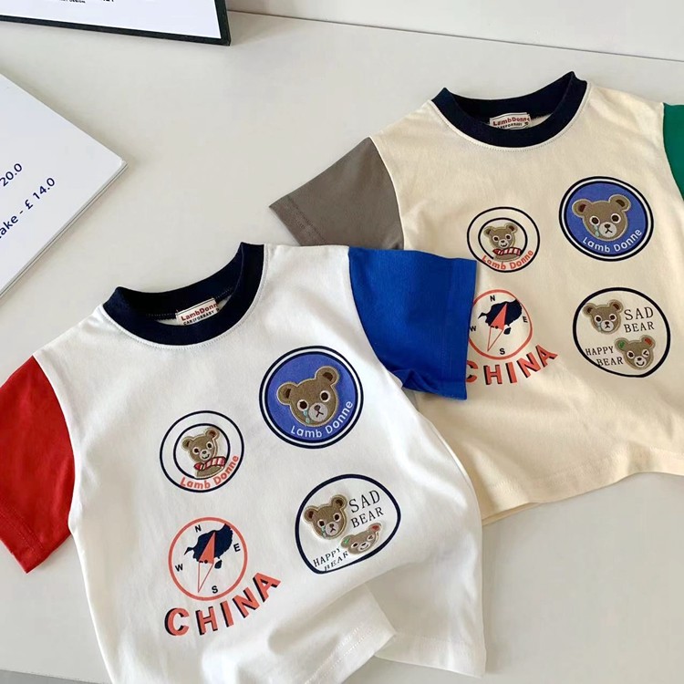 Crianças camiseta de manga curta verão novo estilo japonês meninos em torno do pescoço meia manga topo bebê moda na moda