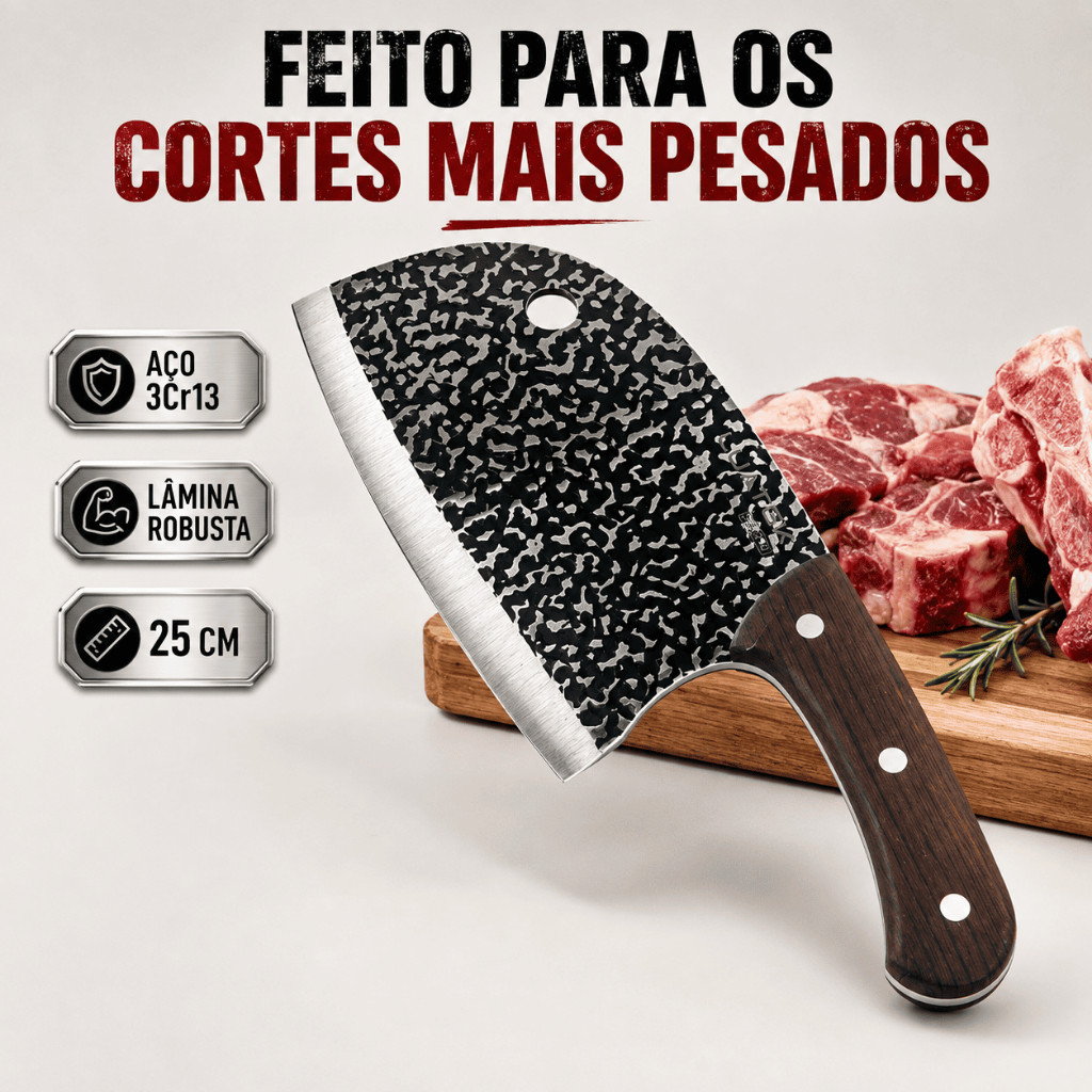 Faca Cutelo 25cm Carne Alto Carbono Faca Osso Pesado Profissional Açougueiro
