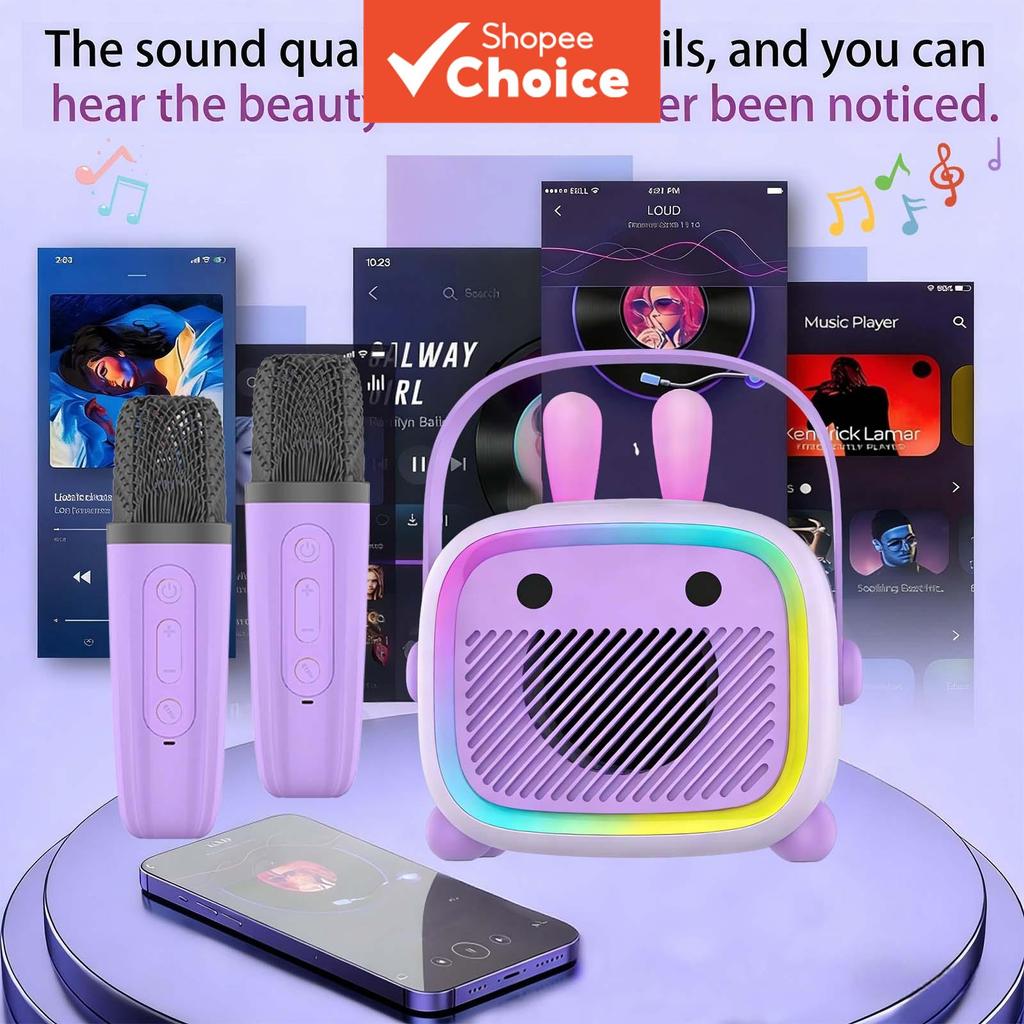 Caixa de Som Bluetooth Infantil Portátil Microfone sem Fio Iluminação LED Colorida Mudança de Voz Presente de Feriado