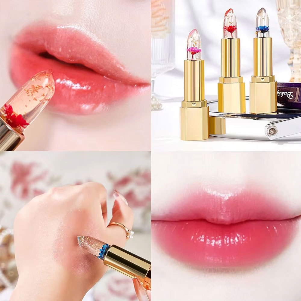Batom Gelatinoso Com Flor De Cristal , Temperatura , Mudança De Cor , Hidratante , Bálsamo Labial De Longa Duração , Cui