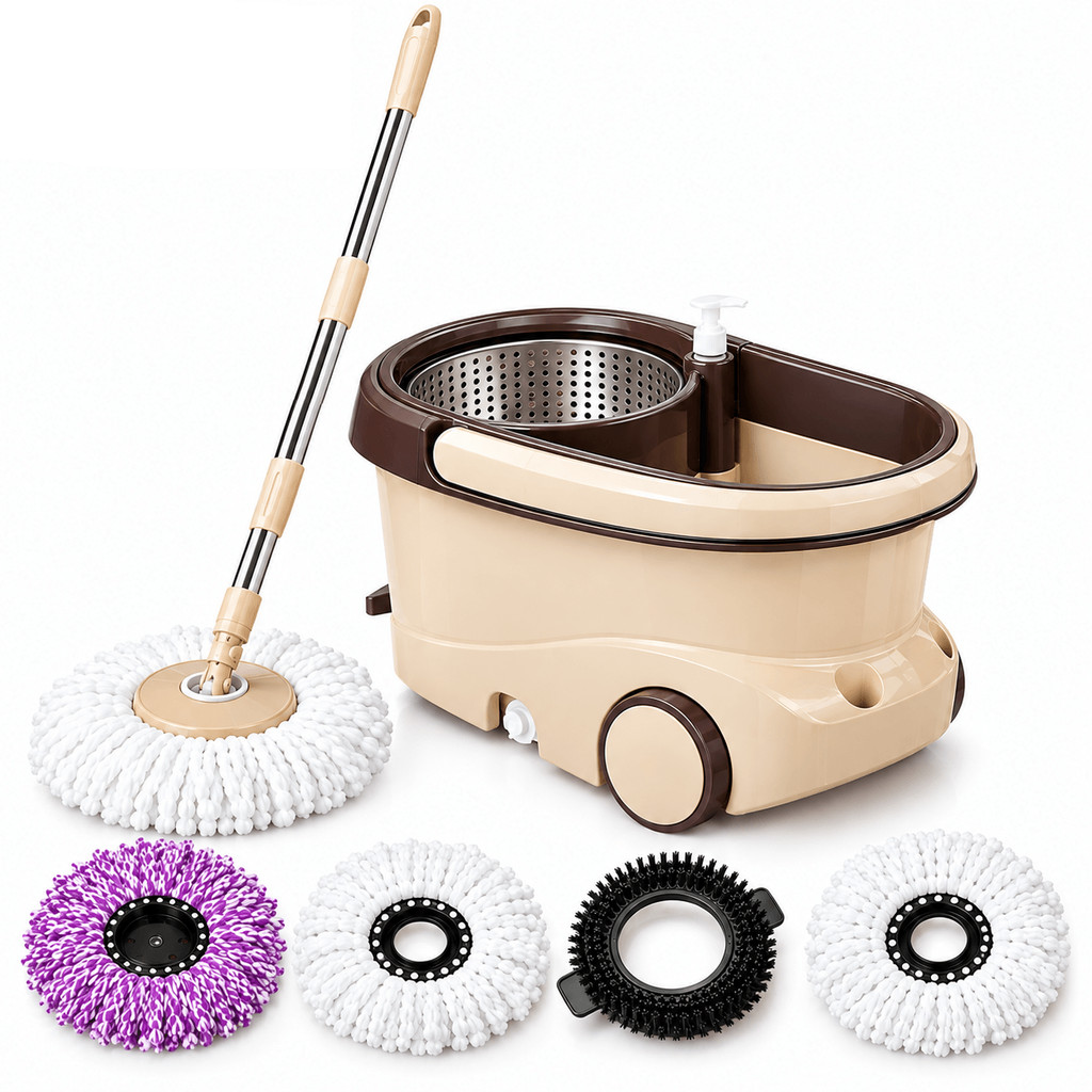 Mop Giratório 16L com Cesto Inox, Cabo 140cm e 4 Refis, Rodo para Limpeza de Pisos