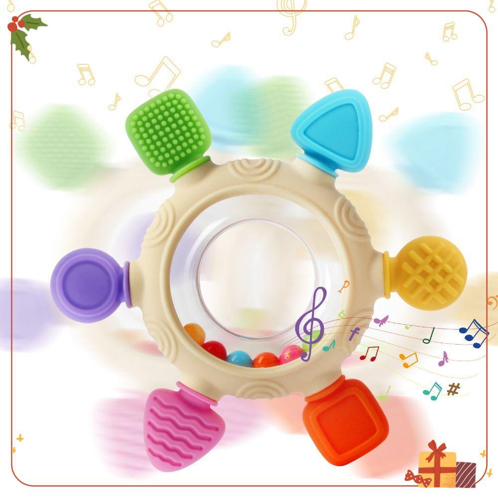 Anéis De Dentição De Bebê , Mordedor De Chocalho De Silicone Calmante Para Mastigar , Brinquedos Sensoriais De Design De