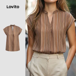 Lovito Blusa Casual Marrom para Mulheres primavera/verão BLBR37BR208