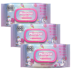 KIT 3 PACOTES TOALHAS UMEDECIDAS FLOR DE ALGODÃO 100UN MIMOU BABY