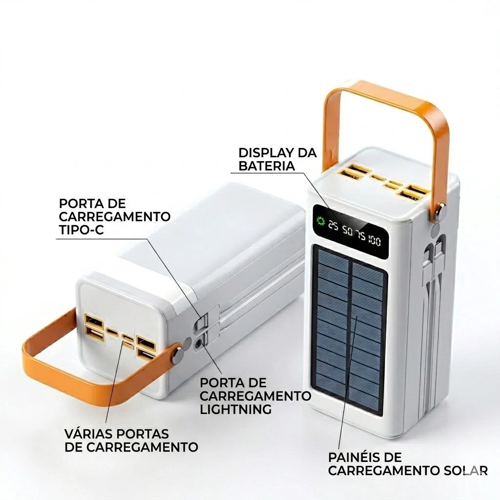Power Bank Solar 30000/50000mah Carregador Portátil Grande Capacidade USB com Cabo Universal FLUX
