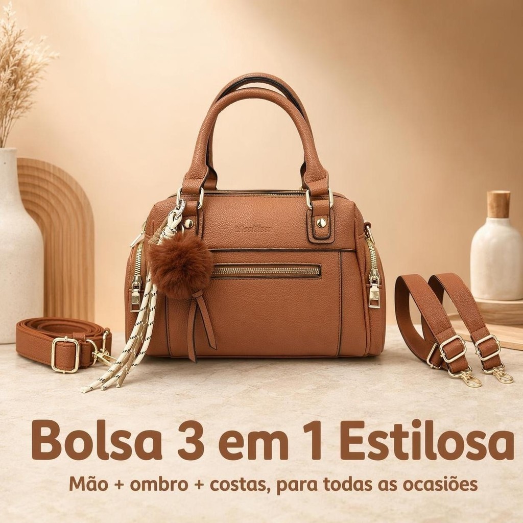 Bolsas Feminina Com 6 Divisórias e Pingente Pompom Alça Lateral Transversal Faixa De Mão De Couro RAJORK