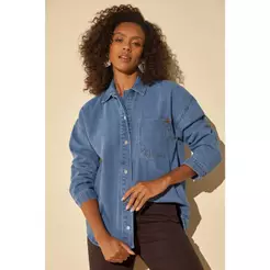 Camisa Feminina Jeans Oversized Marialícia Azul