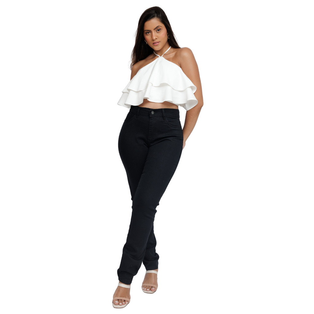 Calça Jeans Feminina Cintura Alta Empina Bumbum Skinny Com Elastano Lycra Preta Azul Branca