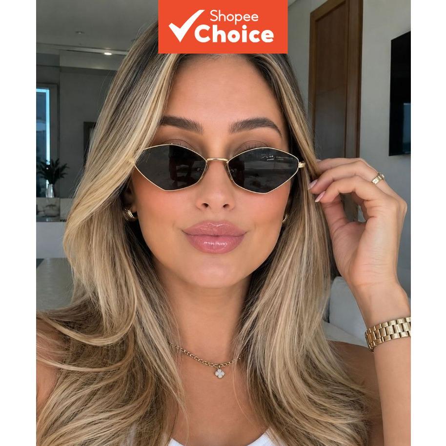 Óculos De Sol Femininos Diamond Polygon Com Armação Pequena E Proteção Uv400 De Metal
