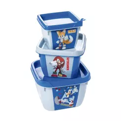Kit 3 Potes Sonic Knuckles Tails Lancheira Passeio Plasútil