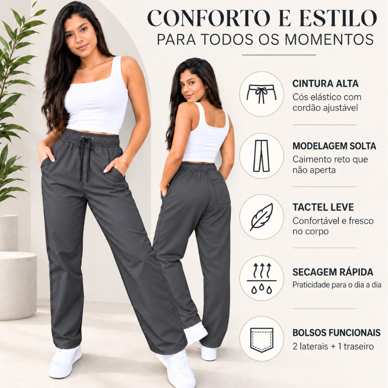 Calça Feminina Cintura Alta Com Bolsos Secagem Rápida Tactel Leve Casual Academia · foto 2