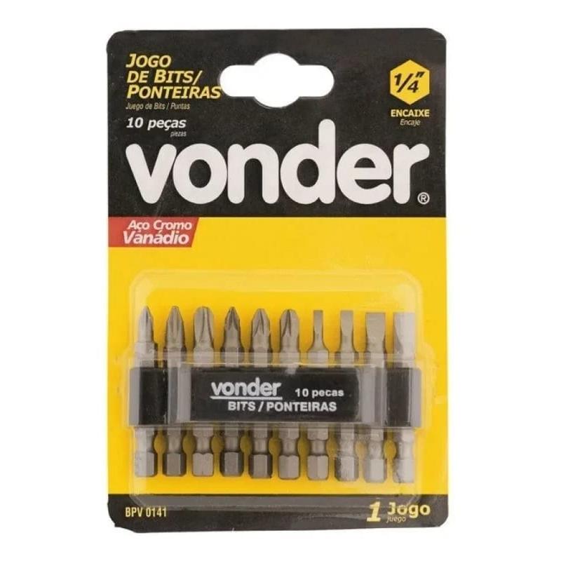 Jogo De Bits Vonder Ponteiras Encaixe Sextavado 1/4 10 peças