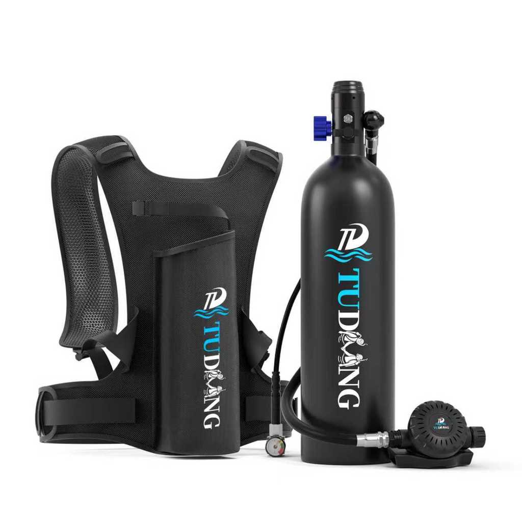 TUDIVING-2L Mini Tanque de Mergulho com Suporte de 30-45 Minutos de Respiração Portátil Recarregável